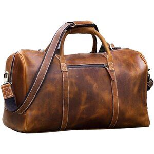 🆕 Women Brown Leather Duffel Bags Full Grain Travel Overnight Weekend  Sports
